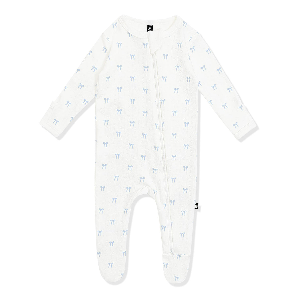 Pointelle Zippered Footie in Sweet Blue Bow | Kyte Baby