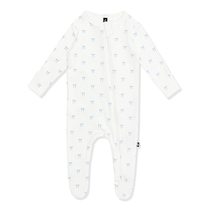 Pointelle Zippered Footie in Sweet Blue Bow | Kyte Baby