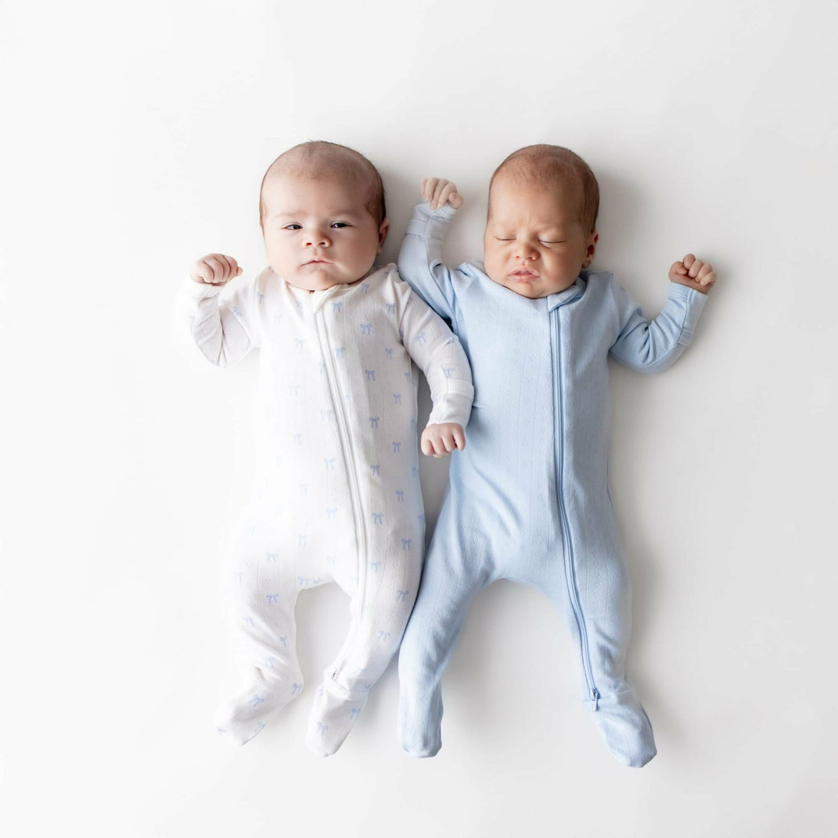 Pointelle Zippered Footie in Sweet Blue Bow | Kyte Baby