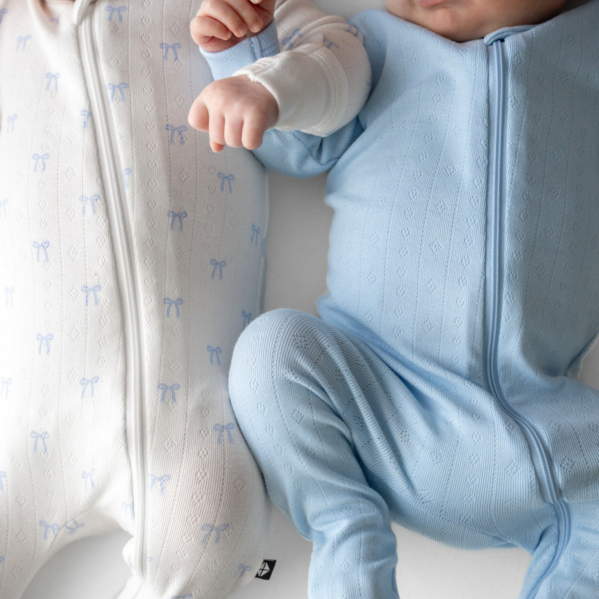 Pointelle Zippered Footie in Sweet Blue Bow | Kyte Baby