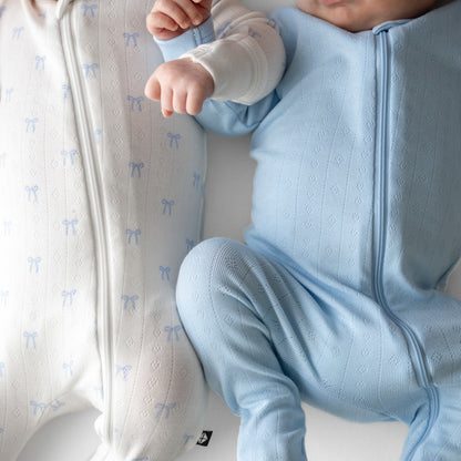 Pointelle Zippered Footie in Sweet Blue Bow | Kyte Baby