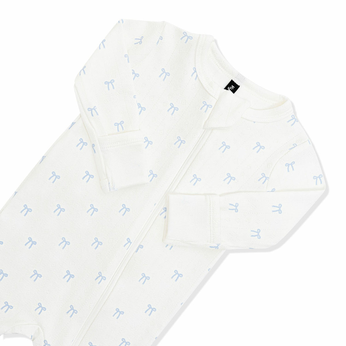 Pointelle Zippered Footie in Sweet Blue Bow | Kyte Baby