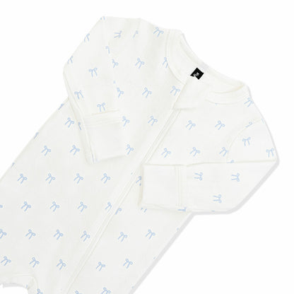 Pointelle Zippered Footie in Sweet Blue Bow | Kyte Baby