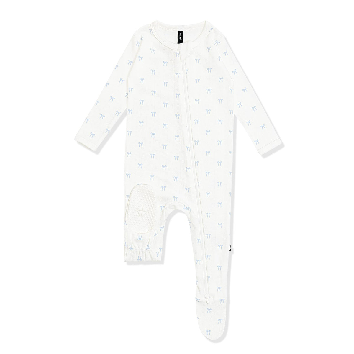 Pointelle Zippered Footie in Sweet Blue Bow | Kyte Baby
