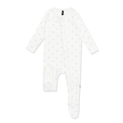 Pointelle Zippered Footie in Sweet Blue Bow | Kyte Baby