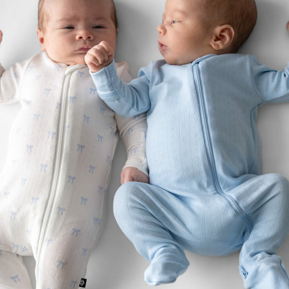 Pointelle Zippered Footie in Breeze | Kyte Baby