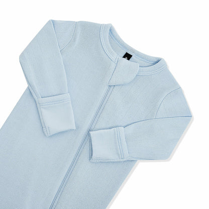 Pointelle Zippered Footie in Breeze | Kyte Baby