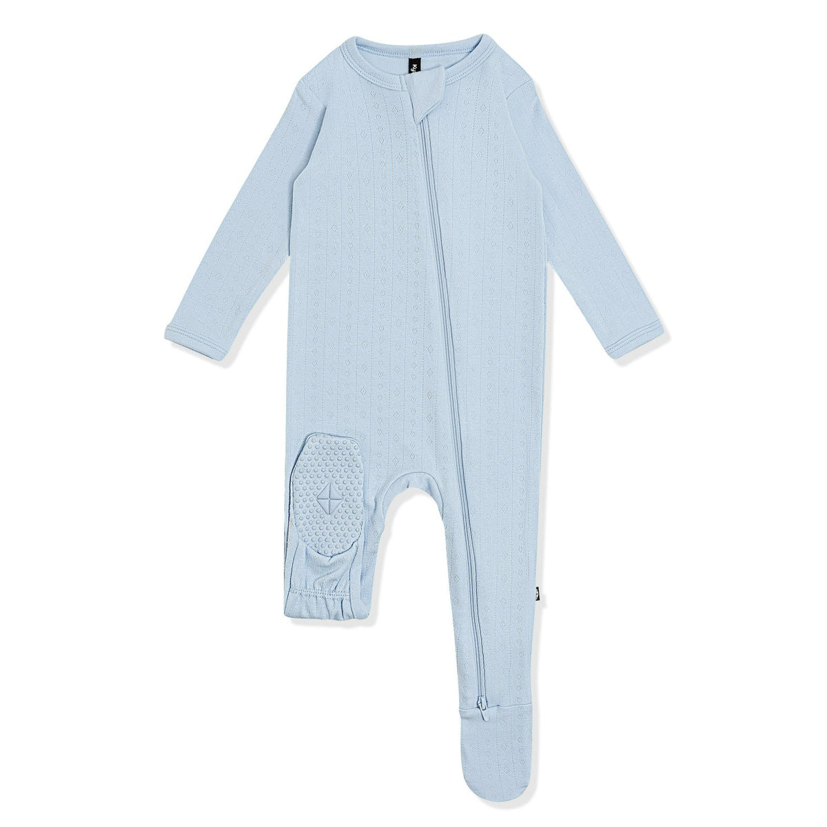 Pointelle Zippered Footie in Breeze | Kyte Baby