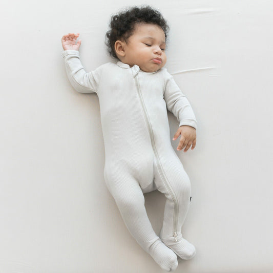 Ribbed Zipper Footie in Oat | Kyte Baby