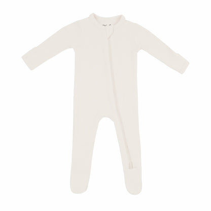 Ribbed Zipper Footie in Oat | Kyte Baby