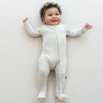 Ribbed Zipper Footie in Oat | Kyte Baby