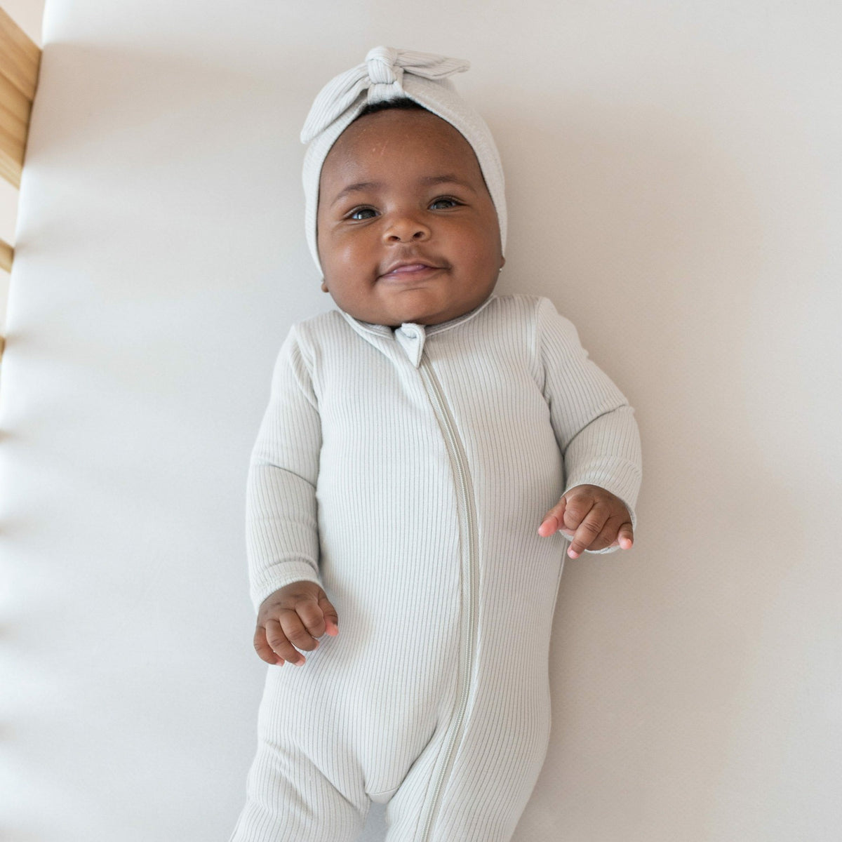 Ribbed Zipper Footie in Oat | Kyte Baby
