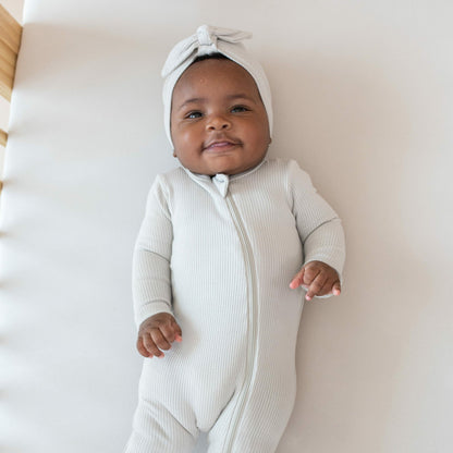 Ribbed Zipper Footie in Oat | Kyte Baby