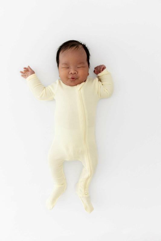 Ribbed Zipper Footie in Chamomile | Kyte Baby