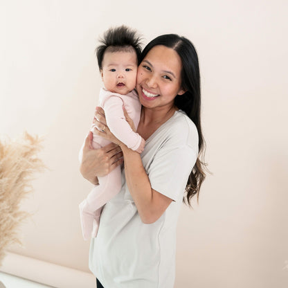 Ribbed Zipper Footie in Blush | Kyte Baby
