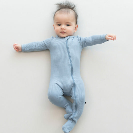 Ribbed Zipper Footie in Slate | Kyte Baby