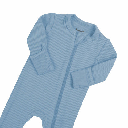 Ribbed Zipper Footie in Slate | Kyte Baby