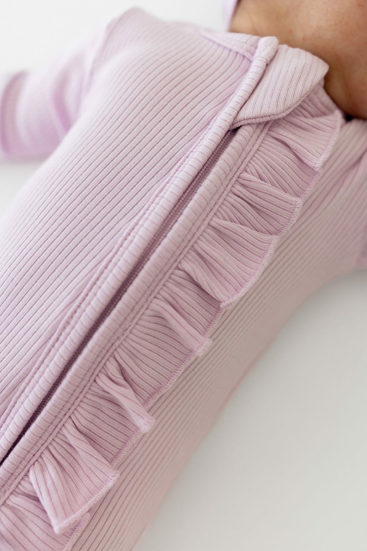 Ribbed Ruffle Zipper Footie in Thistle | Kyte Baby