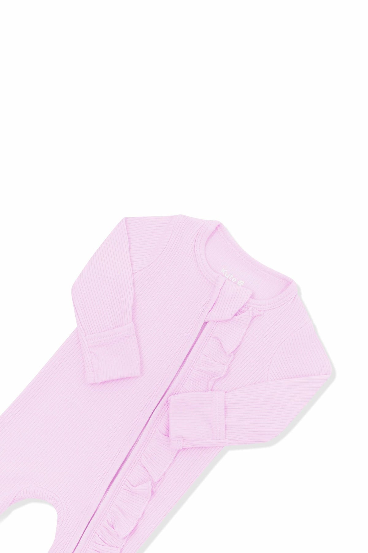 Ribbed Ruffle Zipper Footie in Thistle | Kyte Baby