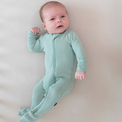 Ribbed Zipper Footie in Sage | Kyte Baby