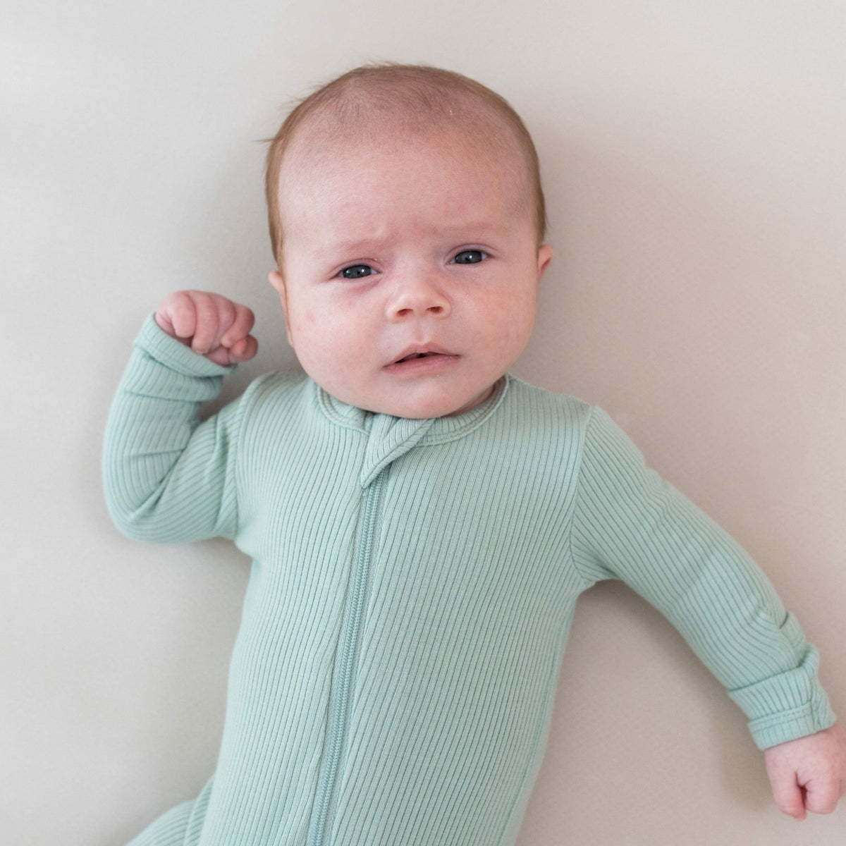 Ribbed Zipper Footie in Sage | Kyte Baby
