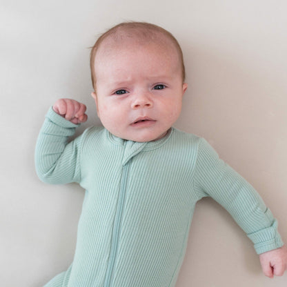 Ribbed Zipper Footie in Sage | Kyte Baby