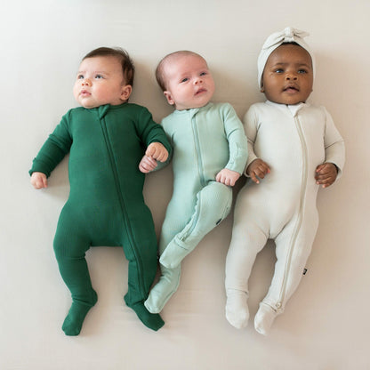 Ribbed Zipper Footie in Sage | Kyte Baby