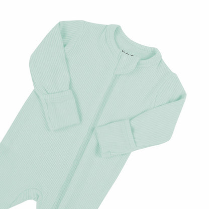 Ribbed Zipper Footie in Sage | Kyte Baby
