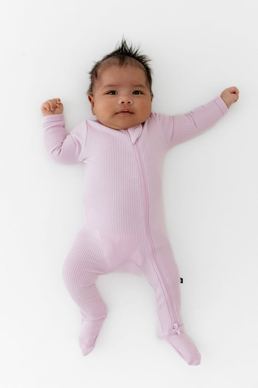 Ribbed Zipper Footie in Thistle | Kyte Baby