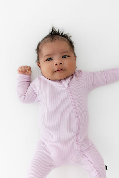 Ribbed Zipper Footie in Thistle | Kyte Baby
