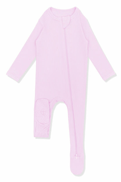 Ribbed Zipper Footie in Thistle | Kyte Baby