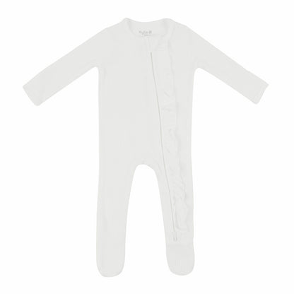 Ribbed Ruffle Zipper Footie in Cloud | Kyte Baby