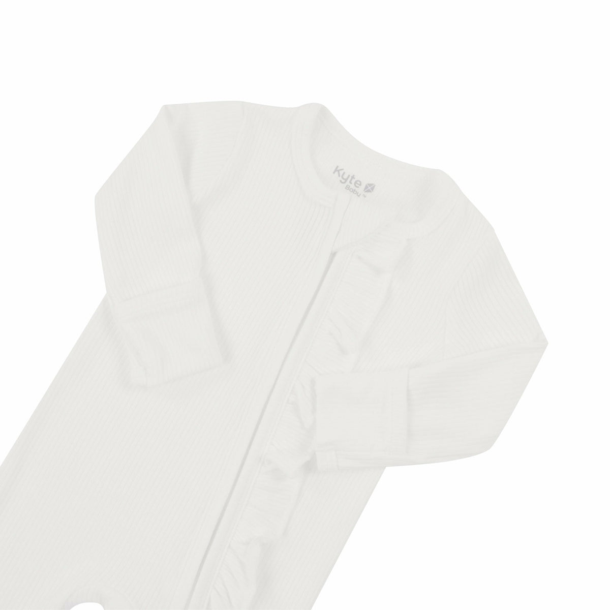Ribbed Ruffle Zipper Footie in Cloud | Kyte Baby