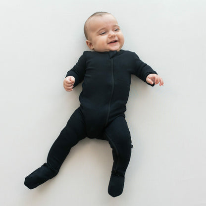 Ribbed Zipper Footie in Midnight | Kyte Baby