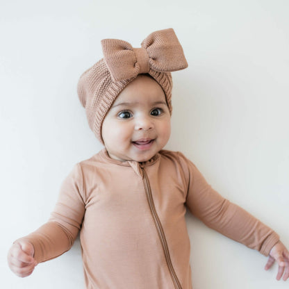 Chunky Knit Bow Headband in Latte | Kyte Baby