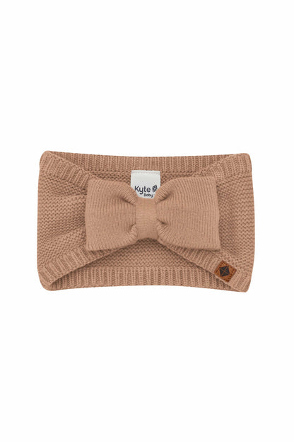 Chunky Knit Bow Headband in Latte | Kyte Baby