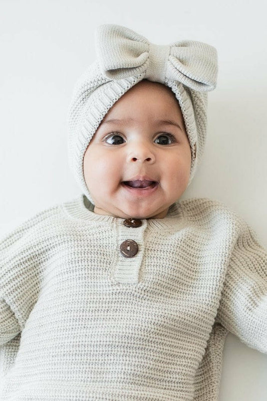 Chunky Knit Bow Headband in Oat | Kyte Baby