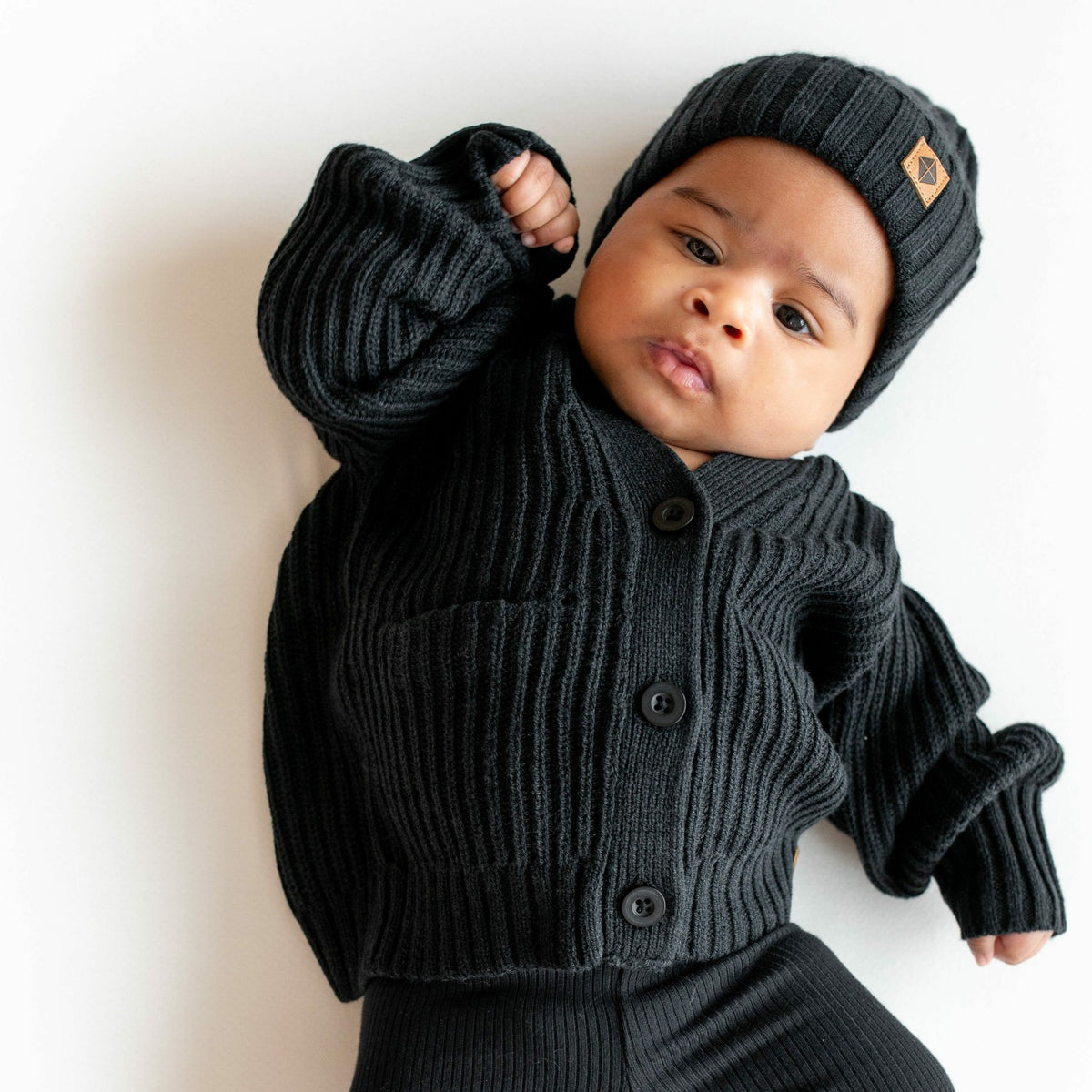 Chunky Knit Ribbed Beanie in Midnight | Kyte Baby