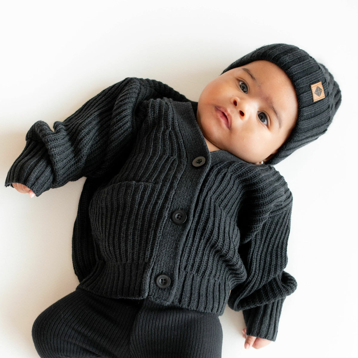 Chunky Knit Ribbed Beanie in Midnight | Kyte Baby
