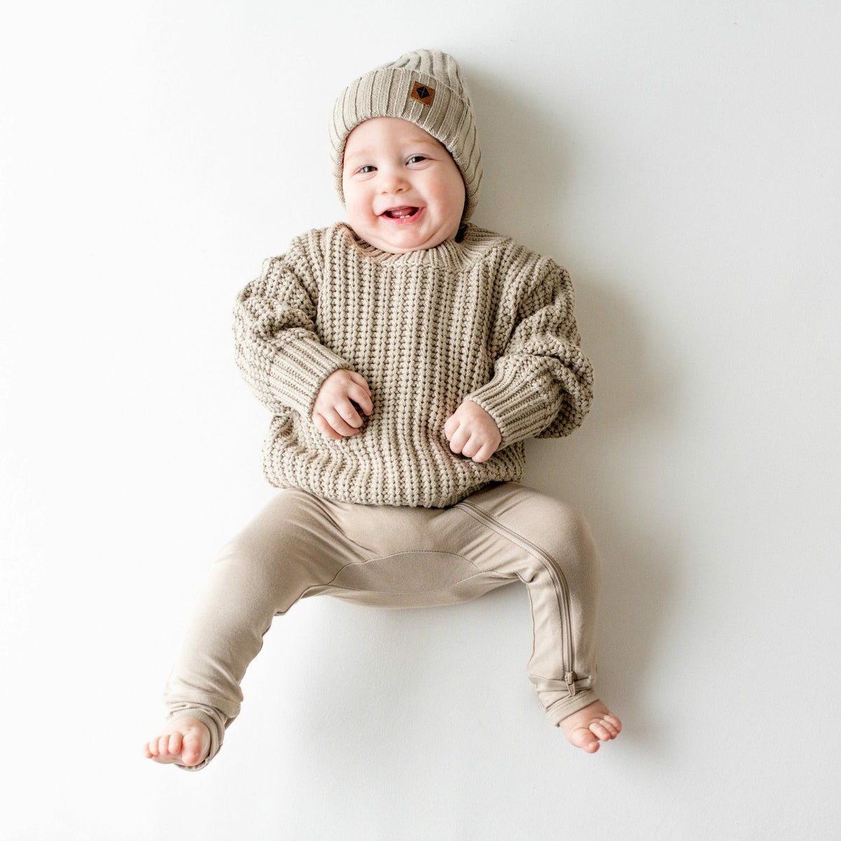 Chunky Knit Ribbed Beanie in Almond | Kyte Baby