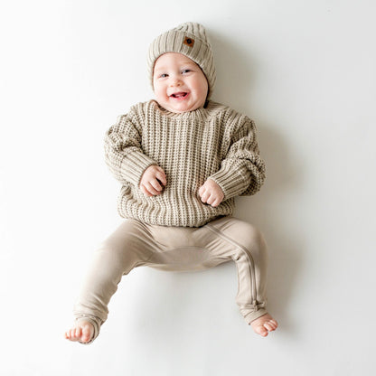 Chunky Knit Ribbed Beanie in Almond | Kyte Baby