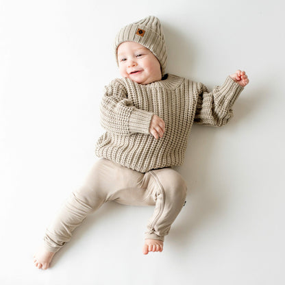 Chunky Knit Ribbed Beanie in Almond | Kyte Baby
