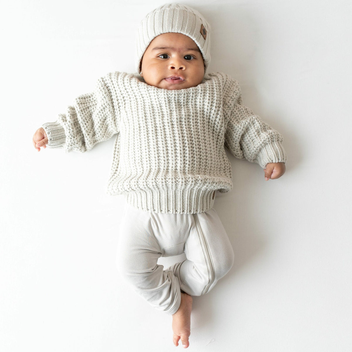 Chunky Knit Ribbed Beanie in Oat | Kyte Baby