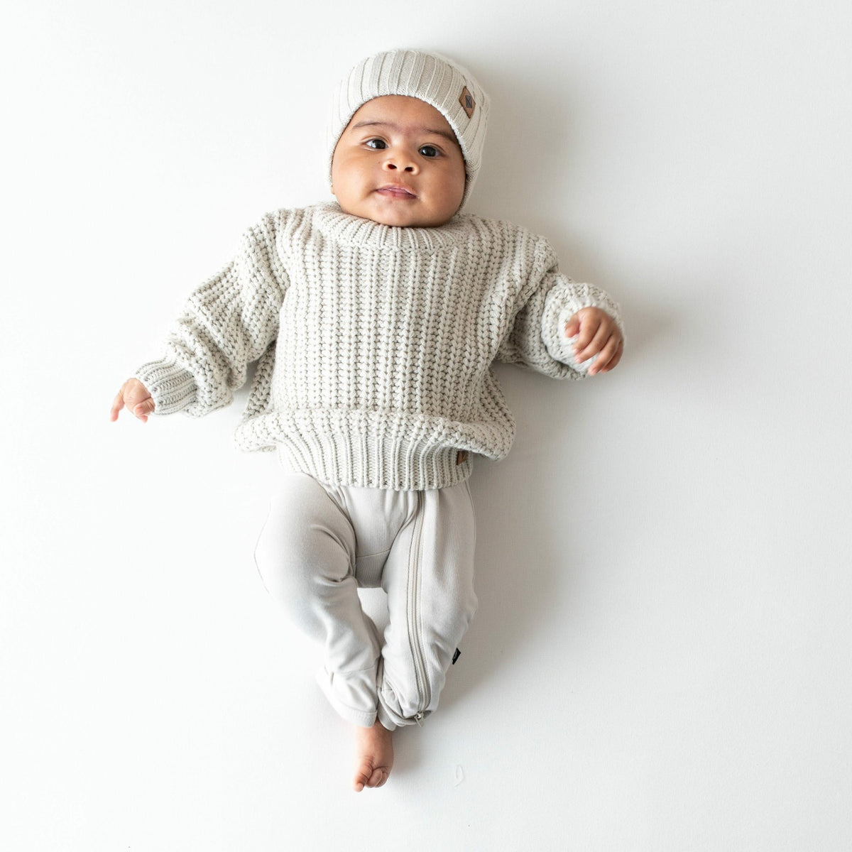 Chunky Knit Ribbed Beanie in Oat | Kyte Baby