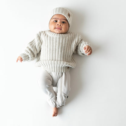 Chunky Knit Ribbed Beanie in Oat | Kyte Baby