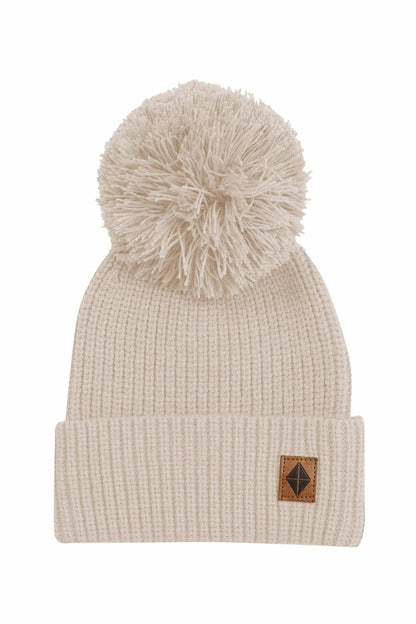 Chunky Knit Pom Beanie in Almond | Kyte Baby