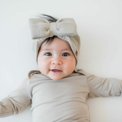 Chunky Knit Bow Headband in Almond | Kyte Baby
