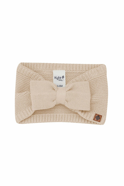 Chunky Knit Bow Headband in Almond | Kyte Baby
