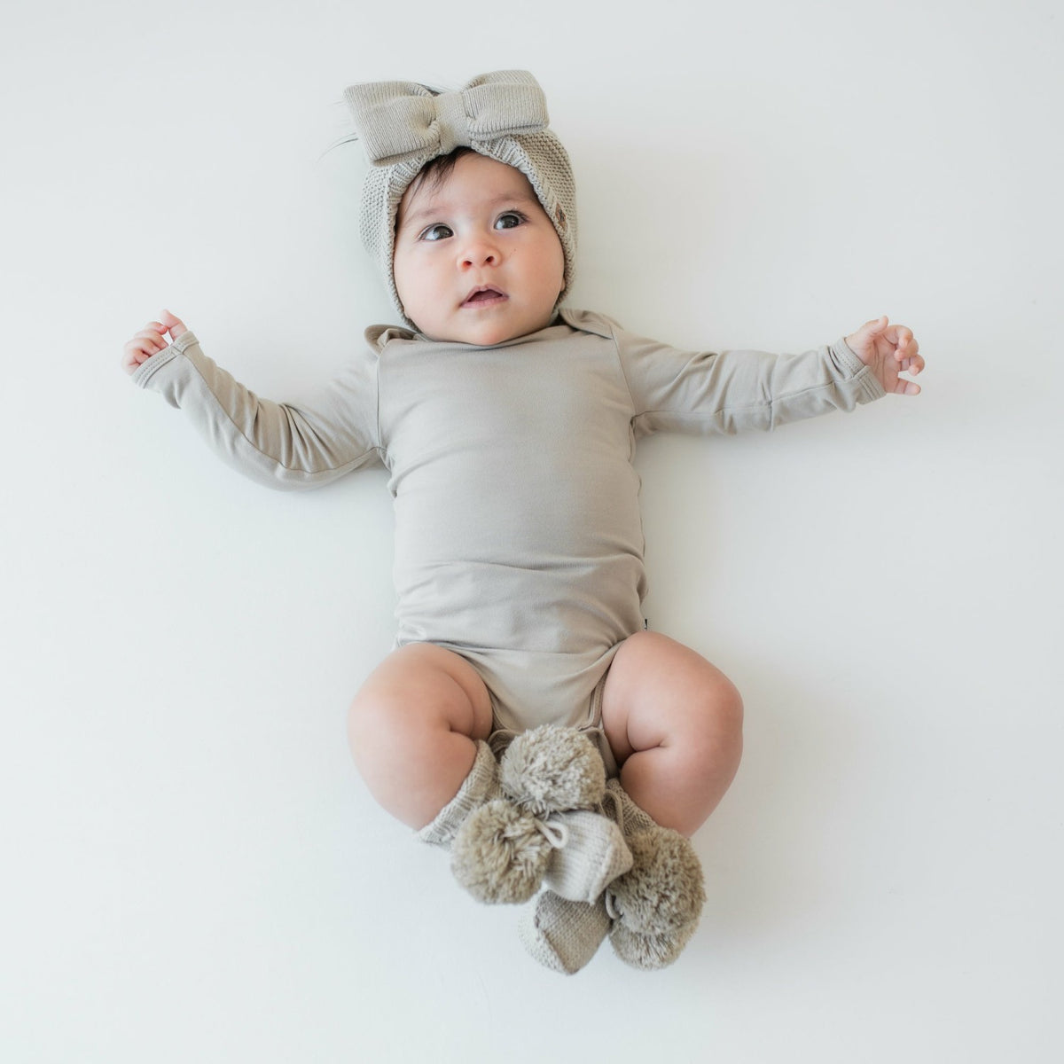 Chunky Knit Bow Headband in Almond | Kyte Baby