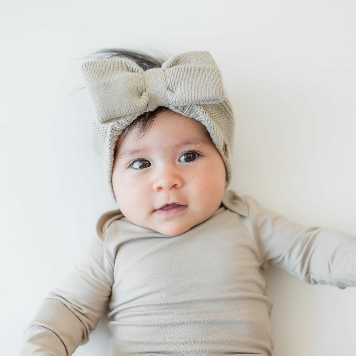 Chunky Knit Bow Headband in Almond | Kyte Baby